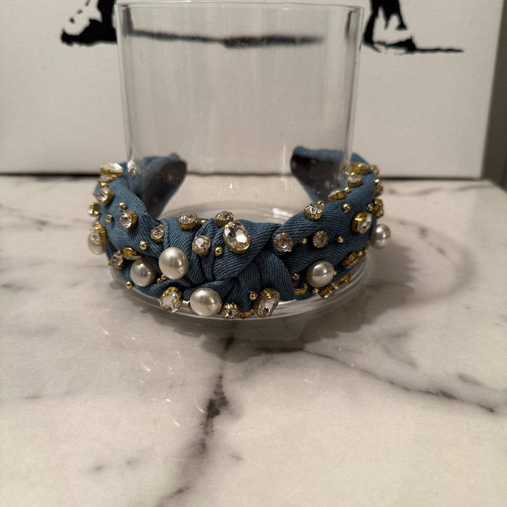Lele Sadoughi Denim Pearl and Crystal Oversized Headband
